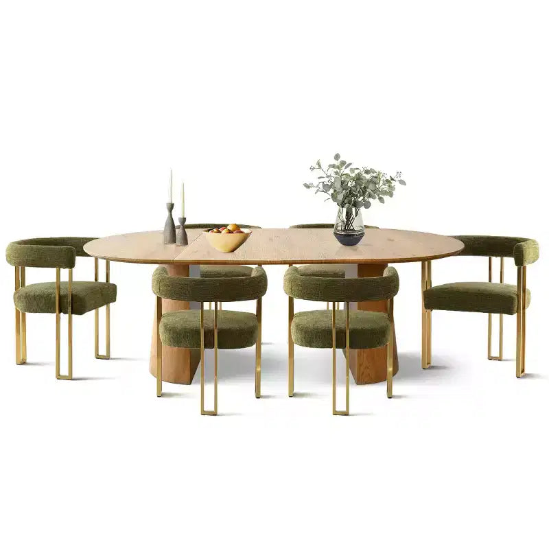 Ensemble de salle à manger ovale extensible 3-en-1 avec 6 chaises rembourrées en chenille et pieds en métal doré, Meuble de salle à manger polyvalent - Panipeachy