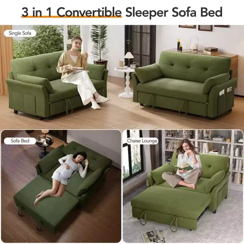 Dyonery 51 Divano Letto 3-in-1, Divanetto Convertibile con Letto Estraibile, Schienale Regolabile, Divano in Lino