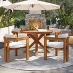 ModernLuxe Set da pranzo rotondo da esterno a 5 pezzi in legno di acacia, tavolo da 47" con 4 sedie a barilotto imbottite per giardino/patio/cortile