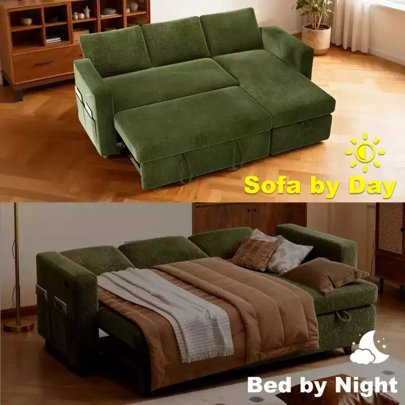 Canapé convertible 2 en 1 Dyonery avec méridienne de rangement, sectionnel en chenille avec ports USB pour salon