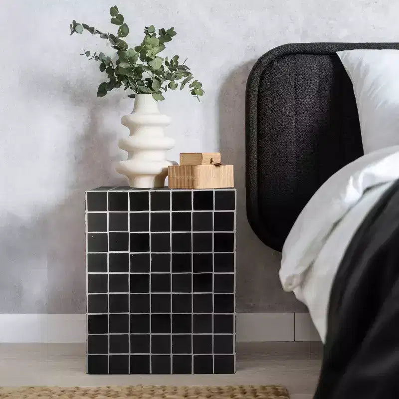 Tavolino rettangolare moderno in ceramica piastrellata in stile bohémien