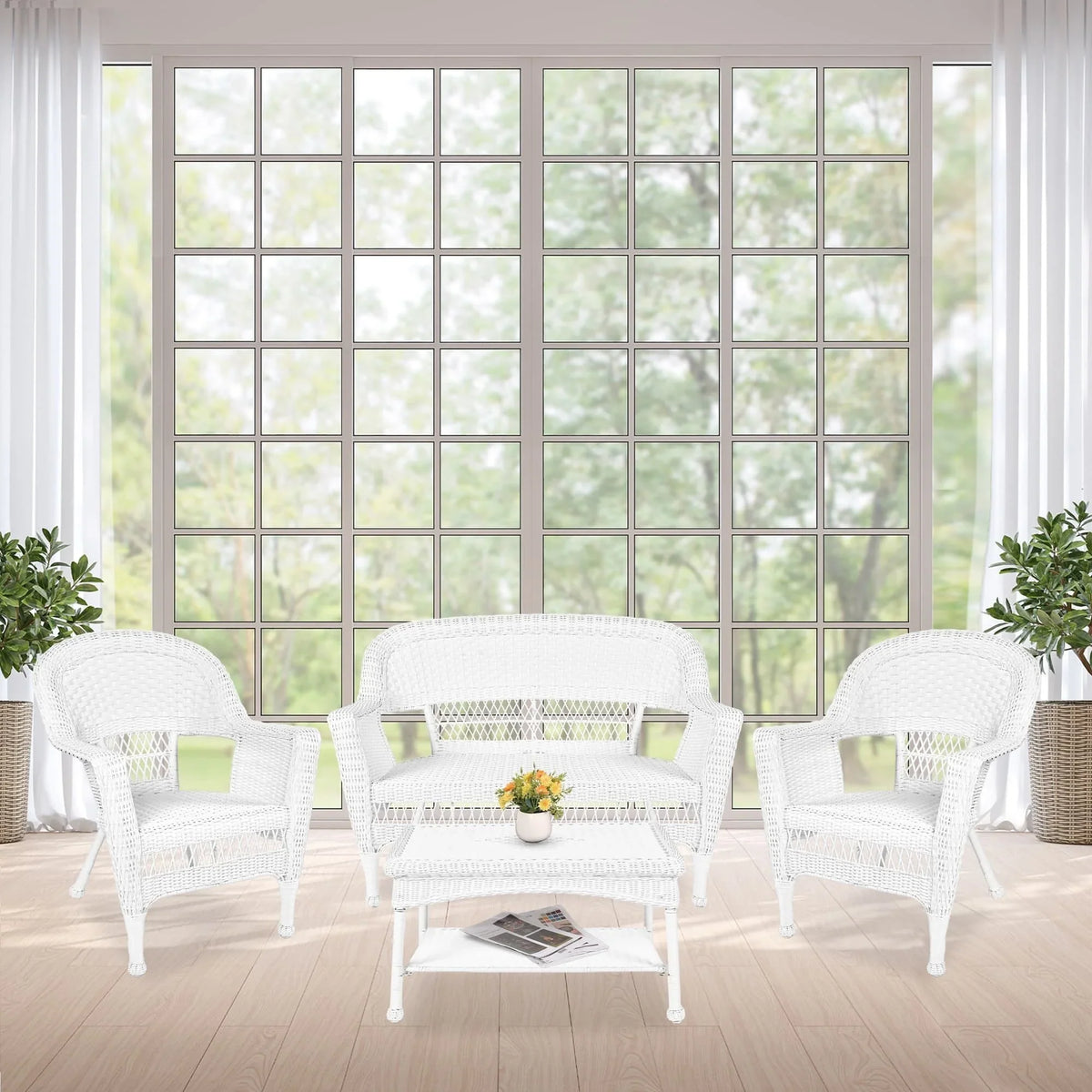 Set da conversazione da 4 pezzi per patio in vimini