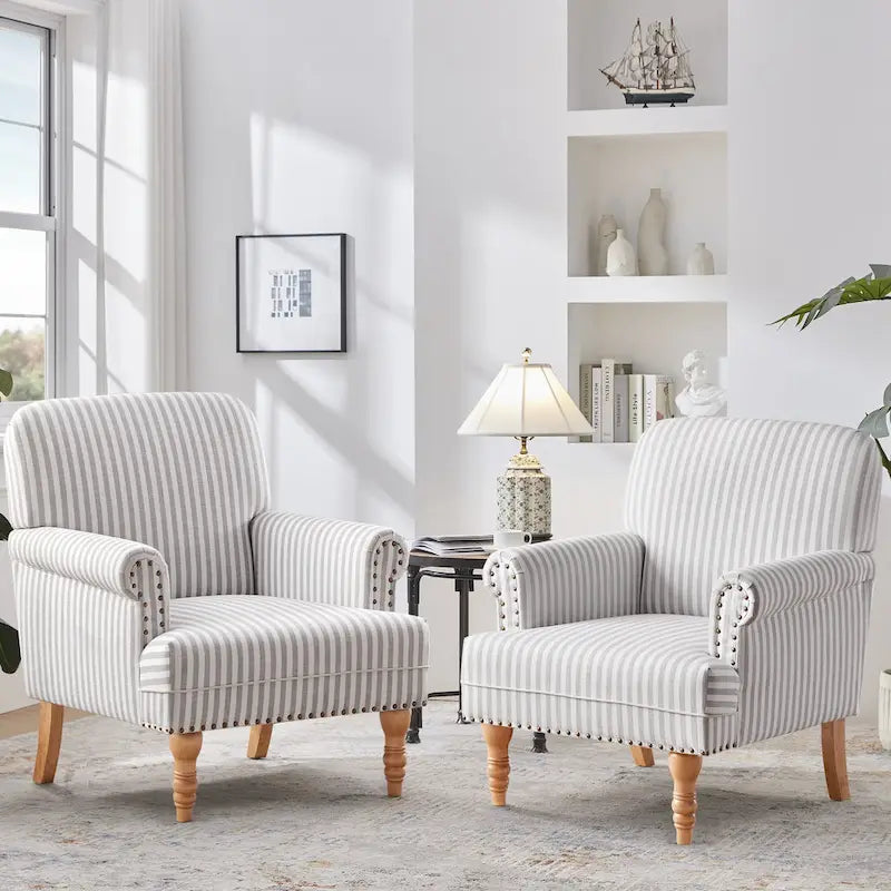 Fauteuil d'appoint avec accoudoirs roulés - Lot de 2 - Bleu/Gris/Marron