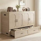 Mjkone Letto a Scomparsa Convertibile Matrimoniale Queen Size con Ricarica USB, Cassetti Contenitori, Materasso Escluso