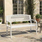 Panca in metallo per esterni a 2 posti per giardino, mobile con panchine in acciaio con schienale geometrico per patio, giardino e portico