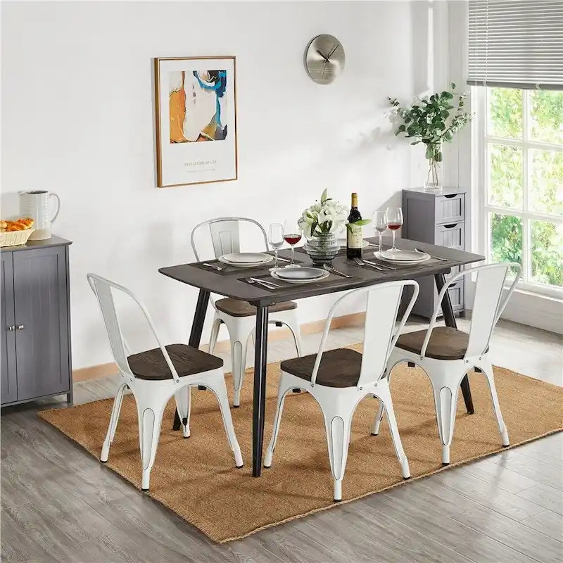 Yaheetech Set di 4 Sedie da Pranzo in Metallo con Sedie Impilabili in Legno