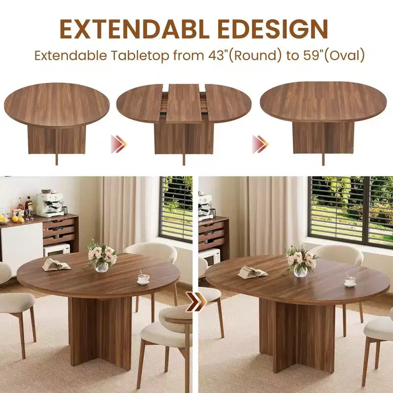 Tavolo da pranzo rotondo allungabile da 43,3''-59'' per 4-8 persone, moderno tavolo da pranzo ovale da cucina con prolunghe rimovibili, tavolo da pranzo per sala da pranzo, cucina