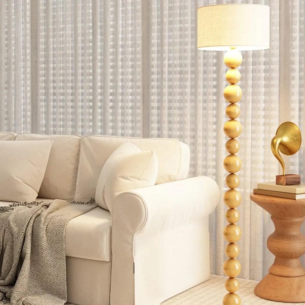 Lampadaire moderne décoratif à boules superposées avec abat-jour en tissu