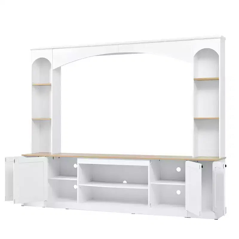 Mobile TV Whisen 91, Centro Intrattenimento ad Arco, Unità a Parete in Stile Rustico con Libreria, Effetto Legno per TV fino a 70 Pollici