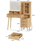 Coiffeuse moderne avec miroir de 24 pouces et 5 tiroirs, table de maquillage cannelée avec étagère de rangement pour femmes et filles
