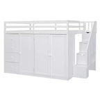 Lit mezzanine pleine taille Teddy Fleece avec étagère de rangement et tiroirs, lit mezzanine haut en bois avec bureau polyvalent pour chambre à coucher