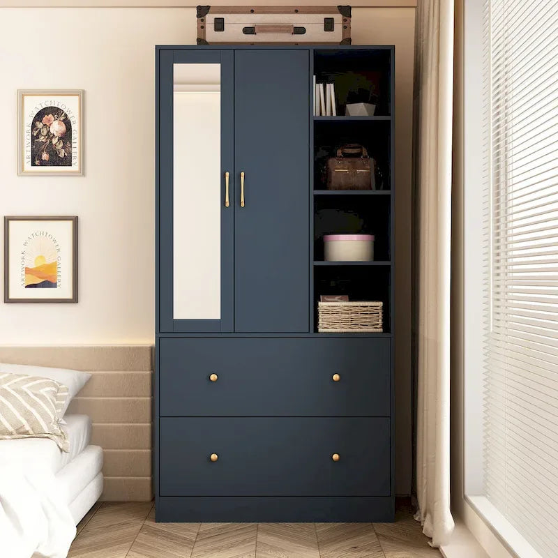 Armoire avec miroir et tringle extensible pour optimiser l'espace