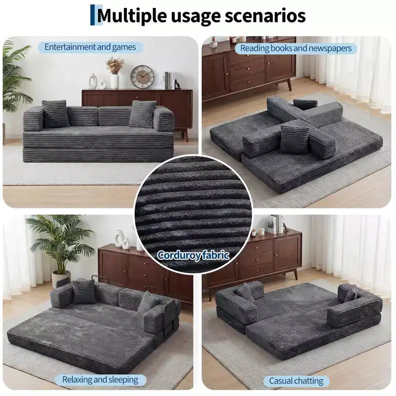 80,7 Divano letto trasformabile 5 in 1 – Velluto a coste, 544 kg, Nessun assemblaggio