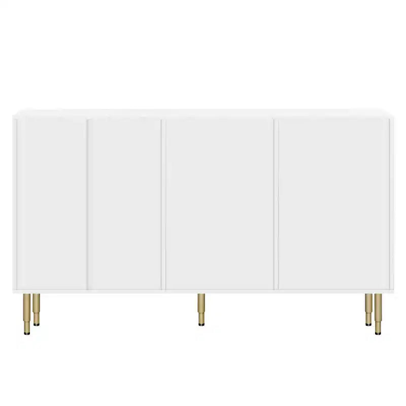 Buffet moderne, meuble de rangement avec portes en verre trempé ambré-jaune et pieds et poignées en métal doré - ModernLuxe