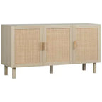 HOMCOM Buffet Cabinet, Storage Cabinet, Sideboard Floor Accent Cabinet with Rattan Doors and Adjustable Shelves for Living Room, Natural