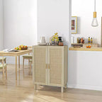 HOMCOM Mobile Buffet, Credenza Contenitore, Armadietto a Pavimento con Ante in Rattan e Ripiani Regolabili per Soggiorno, Naturale