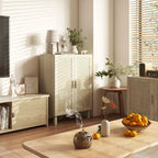 HOMCOM Mobile Buffet, Credenza Contenitore, Armadietto a Pavimento con Ante in Rattan e Ripiani Regolabili per Soggiorno, Naturale