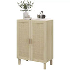 HOMCOM Mobile Buffet, Credenza Contenitore, Armadietto a Pavimento con Ante in Rattan e Ripiani Regolabili per Soggiorno, Naturale