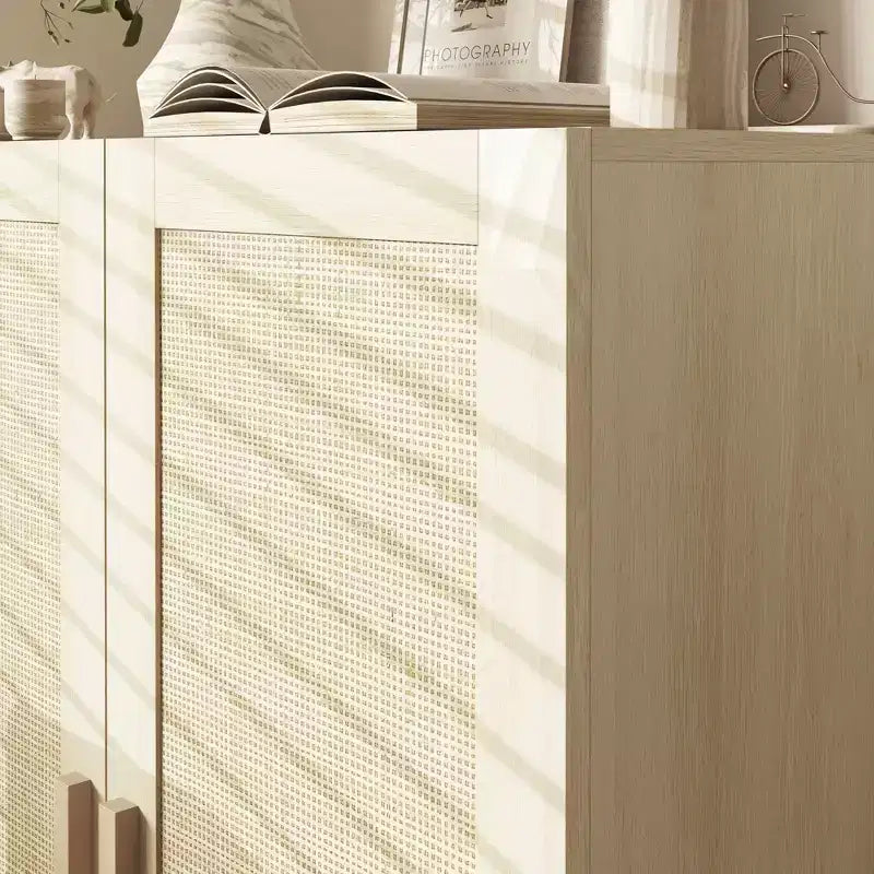 HOMCOM Mobile Buffet, Credenza Contenitore, Armadietto a Pavimento con Ante in Rattan e Ripiani Regolabili per Soggiorno, Naturale