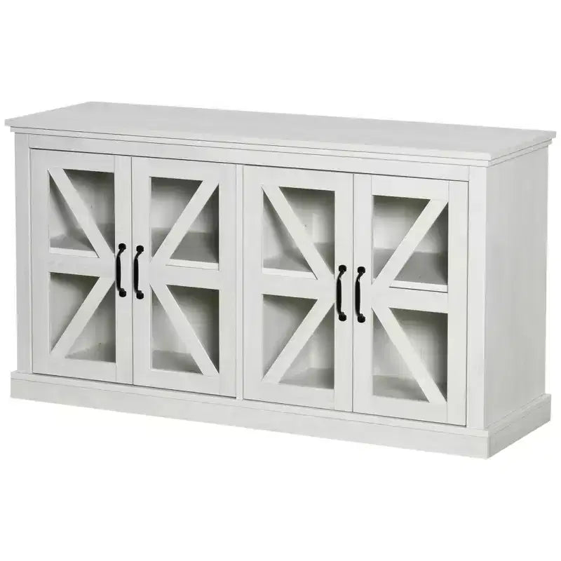 HOMCOM Madia da Cucina Rustica, Credenza con Anta in Vetro, Mobile TV con Scaffale Regolabile per Sala da Pranzo