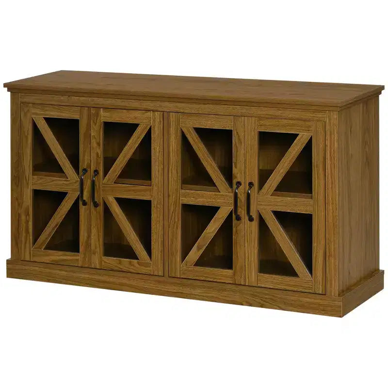 HOMCOM Madia da Cucina Rustica, Credenza con Anta in Vetro, Mobile TV con Scaffale Regolabile per Sala da Pranzo