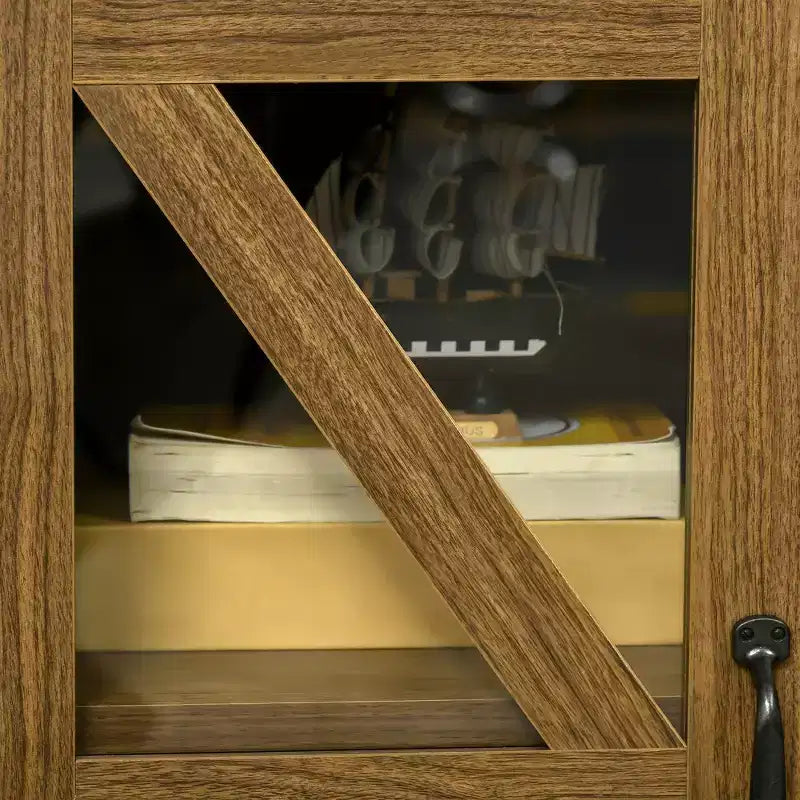 HOMCOM Madia da Cucina Rustica, Credenza con Anta in Vetro, Mobile TV con Scaffale Regolabile per Sala da Pranzo