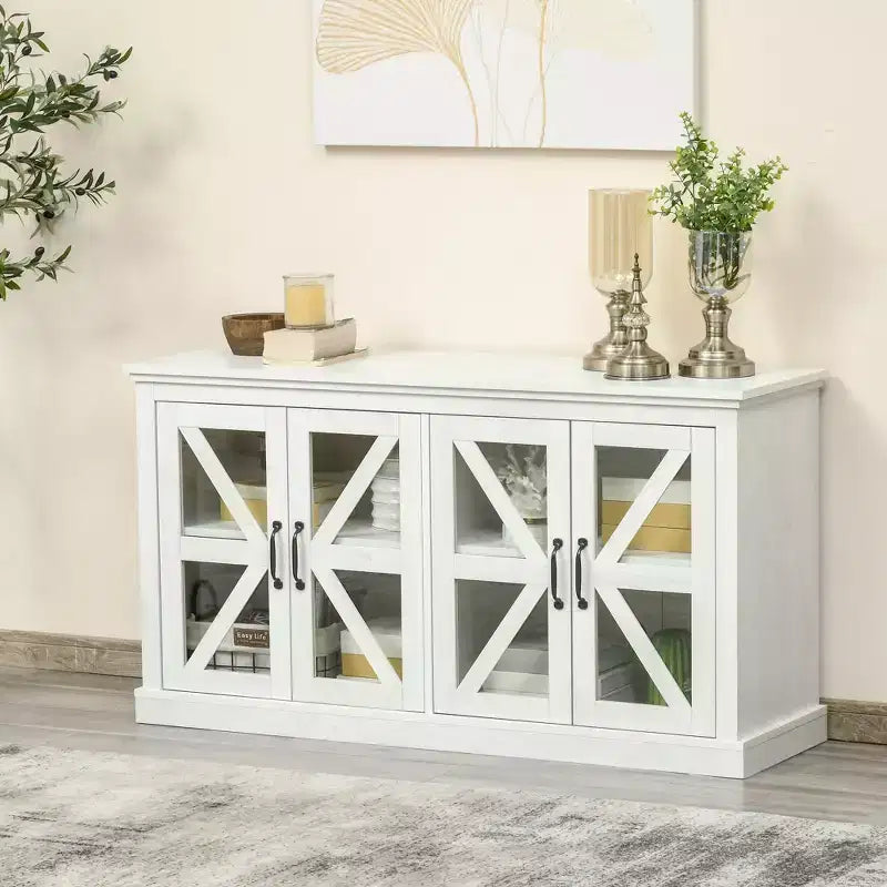 HOMCOM Madia da Cucina Rustica, Credenza con Anta in Vetro, Mobile TV con Scaffale Regolabile per Sala da Pranzo