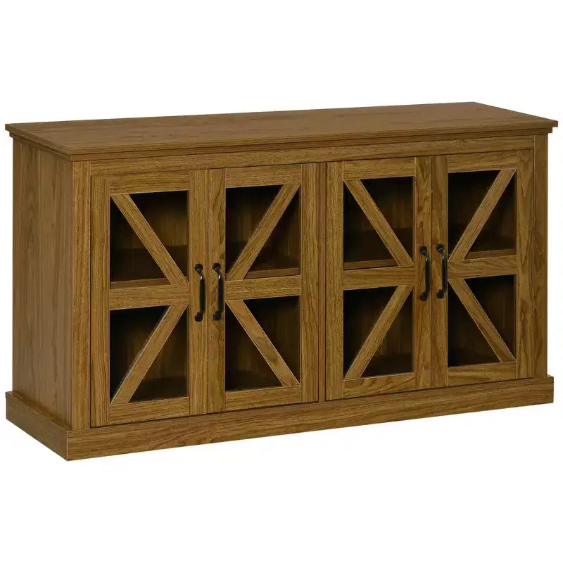 HOMCOM Madia da Cucina Rustica, Credenza con Anta in Vetro, Mobile TV con Scaffale Regolabile per Sala da Pranzo