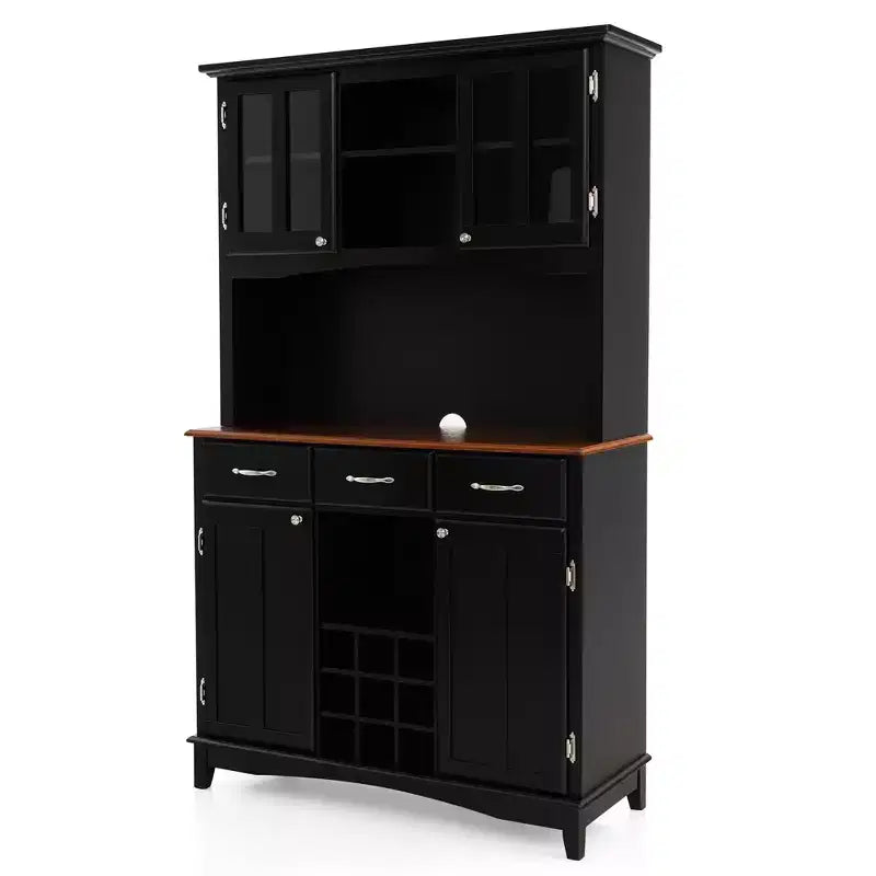 Costway Credenza e Vetrina per Cucina con Scaffale per Vino e Cassetti, Nero