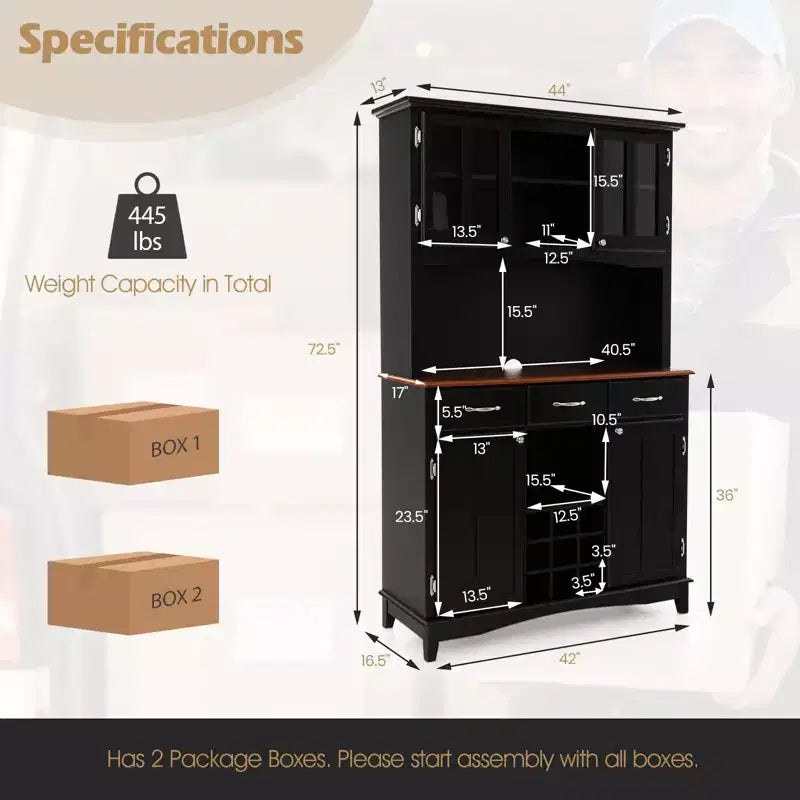 Costway Credenza e Vetrina per Cucina con Scaffale per Vino e Cassetti, Nero