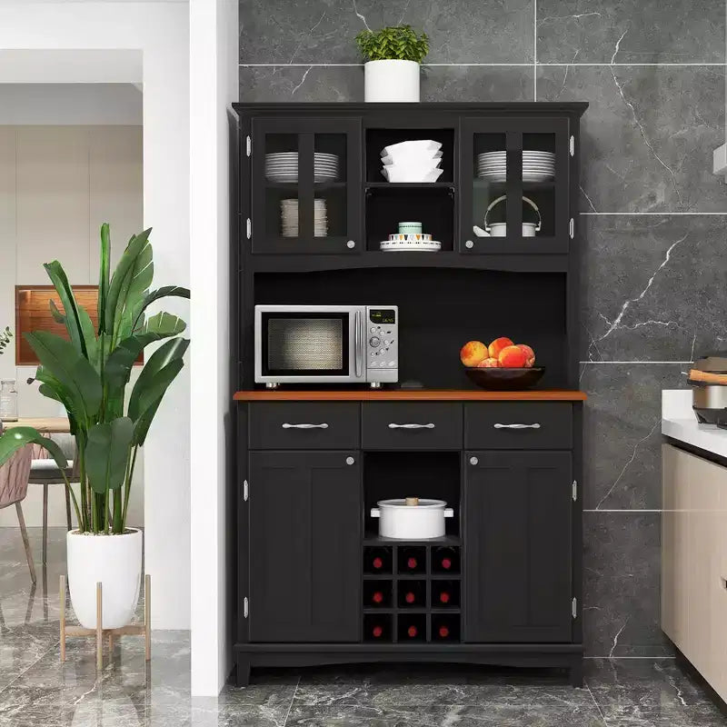 Costway Credenza e Vetrina per Cucina con Scaffale per Vino e Cassetti, Nero