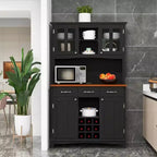 Costway Credenza e Vetrina per Cucina con Scaffale per Vino e Cassetti, Nero