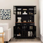 Costway Credenza e Vetrina per Cucina con Scaffale per Vino e Cassetti, Nero