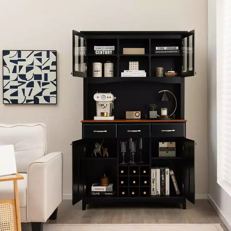 Costway Credenza e Vetrina per Cucina con Scaffale per Vino e Cassetti, Nero