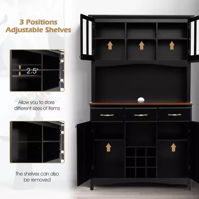 Costway Credenza e Vetrina per Cucina con Scaffale per Vino e Cassetti, Nero