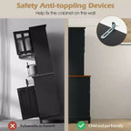 Costway Credenza e Vetrina per Cucina con Scaffale per Vino e Cassetti, Nero