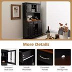 Costway Credenza e Vetrina per Cucina con Scaffale per Vino e Cassetti, Nero