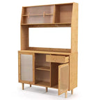 Meuble Buffet Costway en Bambou avec Bar à Vin, Armoire de Rangement et Porte Coulissante en Rotin