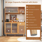 Meuble Buffet Costway en Bambou avec Bar à Vin, Armoire de Rangement et Porte Coulissante en Rotin