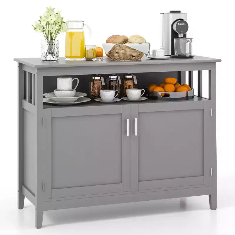 Costway Kitchen Sideboard Buffet Server Cupboard Storage Cabinet with 2 Doors Grey