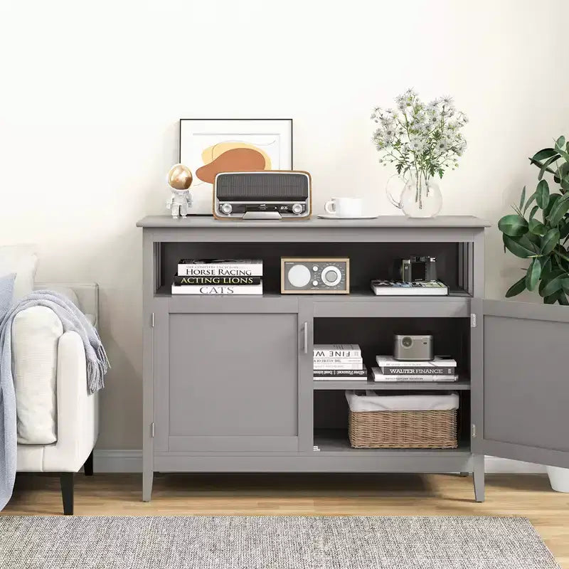 Costway Mobile Buffet per Cucina, Credenza con Armadietto e 2 Ante, Grigio