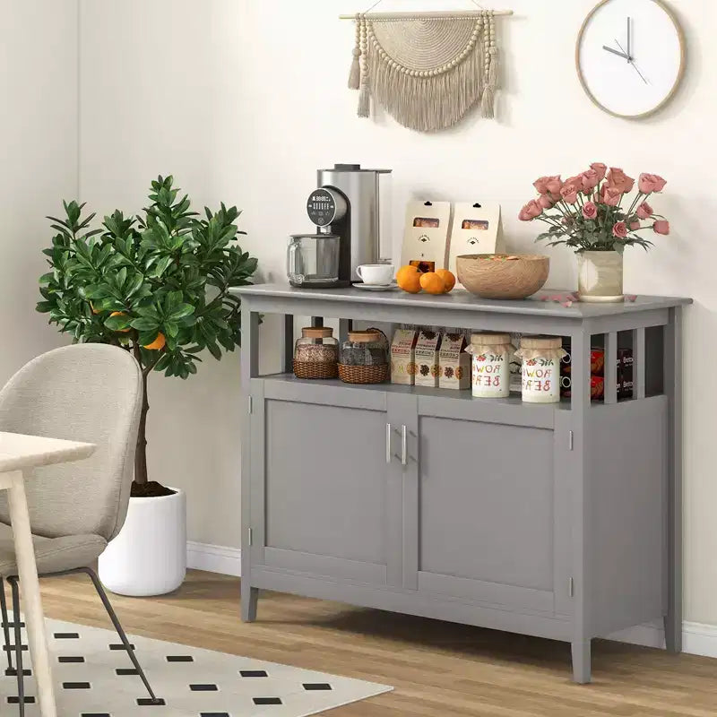 Costway Mobile Buffet per Cucina, Credenza con Armadietto e 2 Ante, Grigio