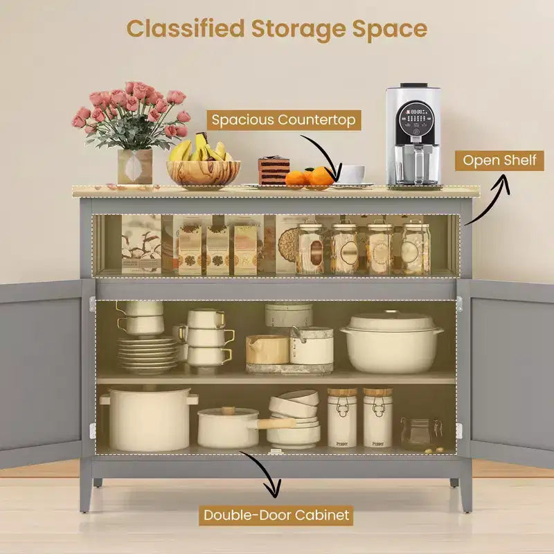 Costway Mobile Buffet per Cucina, Credenza con Armadietto e 2 Ante, Grigio