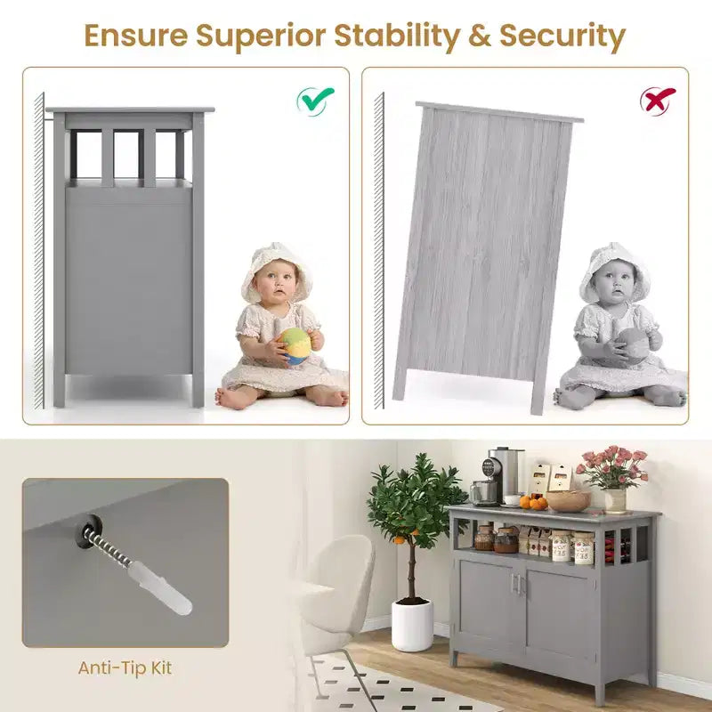 Costway Mobile Buffet per Cucina, Credenza con Armadietto e 2 Ante, Grigio