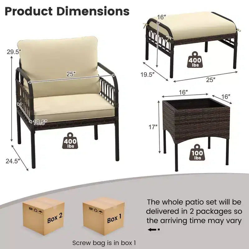 Costway Set da Conversazione da Esterno 5 Pezzi con Poltrone in Rattan, Pouf e Tavolino da Caffè