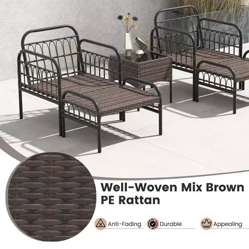 Costway Set da Conversazione da Esterno 5 Pezzi con Poltrone in Rattan, Pouf e Tavolino da Caffè