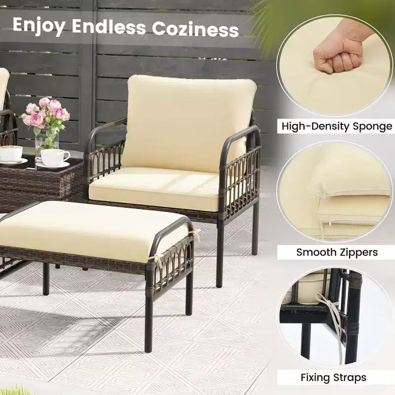 Costway Set da Conversazione da Esterno 5 Pezzi con Poltrone in Rattan, Pouf e Tavolino da Caffè