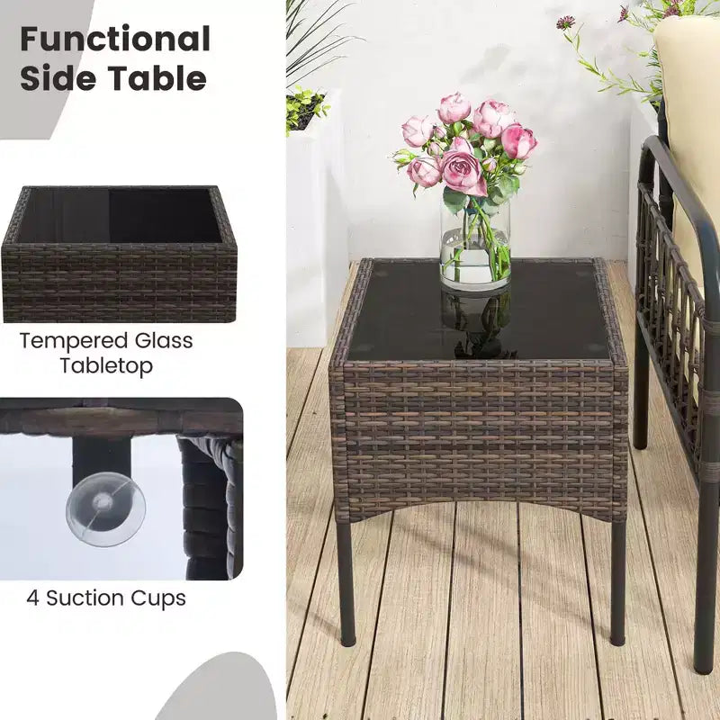 Costway Set da Conversazione da Esterno 5 Pezzi con Poltrone in Rattan, Pouf e Tavolino da Caffè