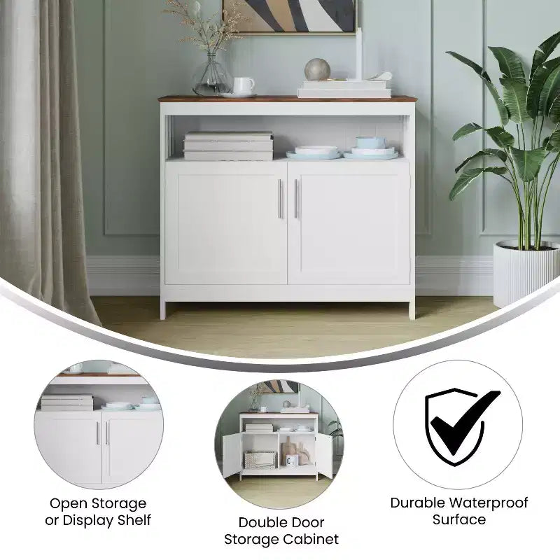 Flash Furniture Mayfield Buffet e Credenza Classici con Armadietto a Due Ante e Scaffale Aperto