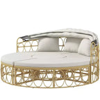 Lit de jour rond d'extérieur 4 pièces Outsunny avec auvent, ensemble de meubles de patio en rotin PE rembourré, blanc crème